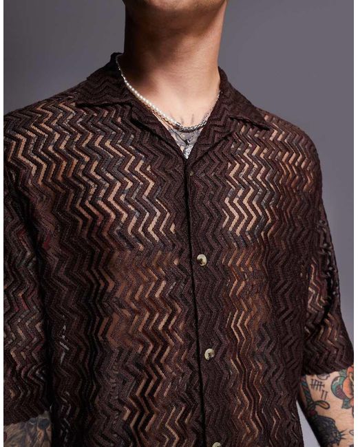 ASOS Brown Boxy Revere Shirt Crochet Shirt for men