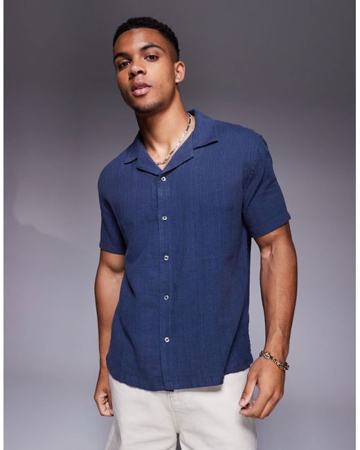 Chemise à manches courtes en lin texturé Abercrombie & Fitch pour homme en coloris Blue
