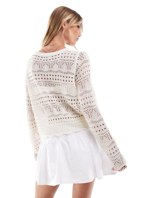 Jdy White Boatneck Broderie Long Sleeve Top