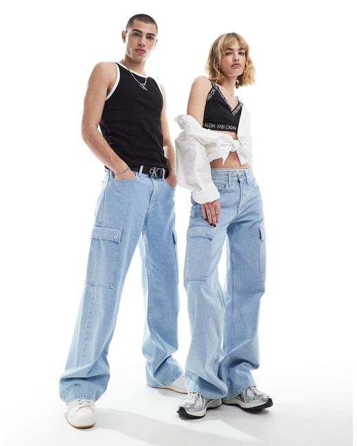 Calvin Klein Blue Unisex 90s Loose Cargo Jeans