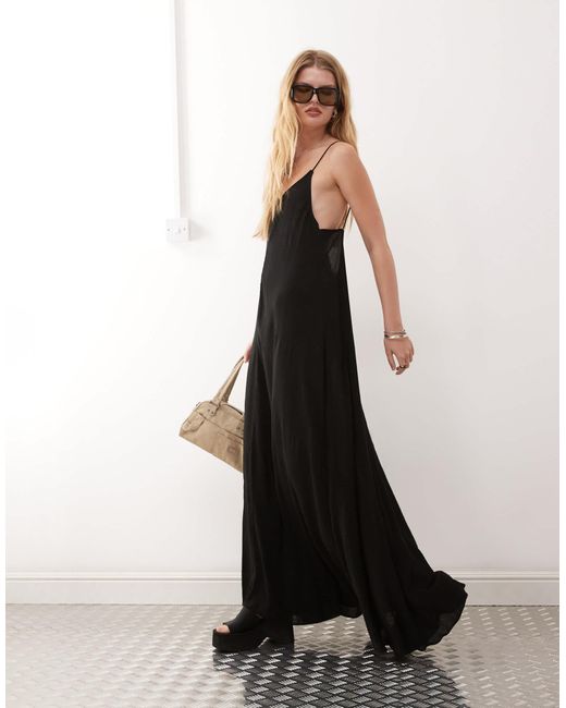 Weekday Black Cyndra Floaty Crepe Maxi Cami Dress