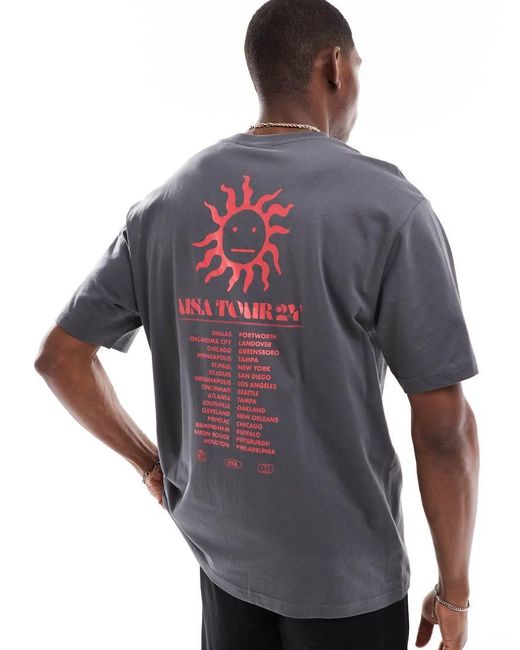 Only & Sons Gray Oversized Fit T-shirt With Usa Tour Back Print for men