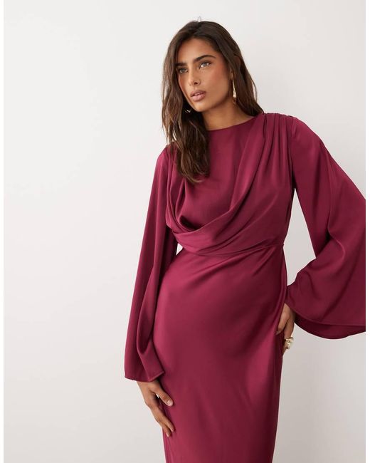 ASOS Red Fluted Sleeve Draped Maxi Dress