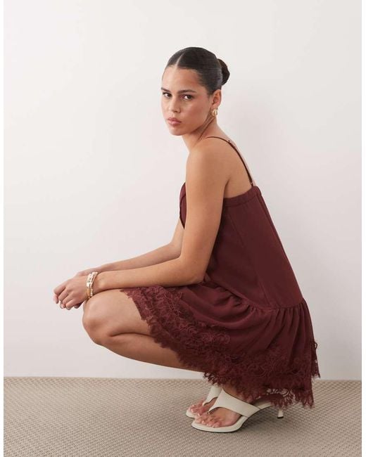 Abercrombie & Fitch Brown V Neck Ruffle Hem Mini Dress