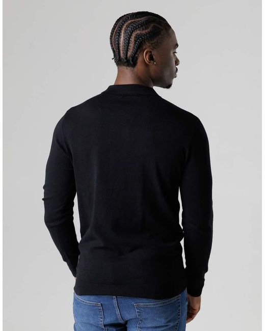 French Connection Blue 1/2 Zip Long Sleeve Polo Shirt for men