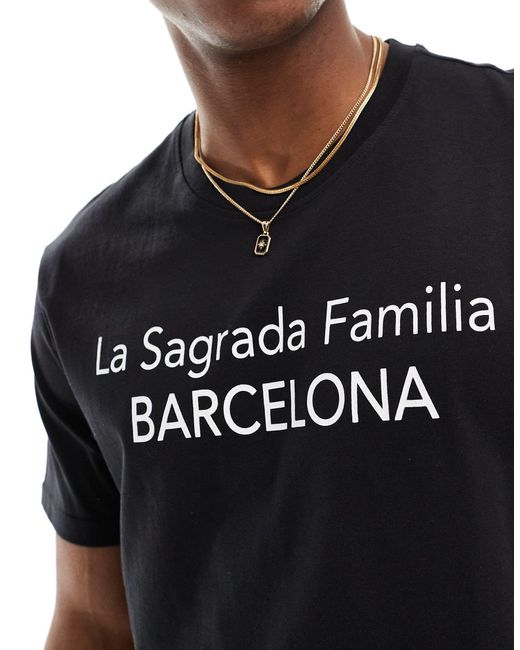 T-shirt con stampa "barcelona" di Only & Sons in Black da Uomo