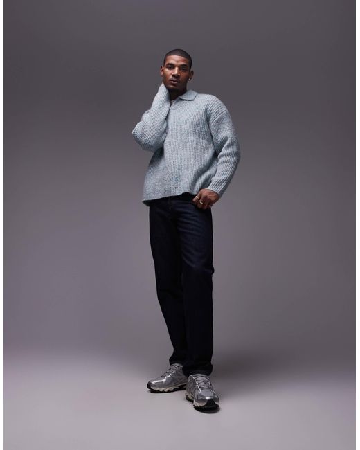 Topman Gray Relaxed Open Collar Jumper for men