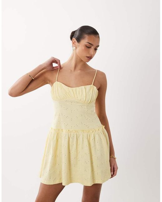 ASOS Natural Broderie Cami Mini Dress