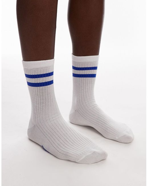 TOPSHOP Multicolor Sporty Ribbed Socks With Cobalt Stripes