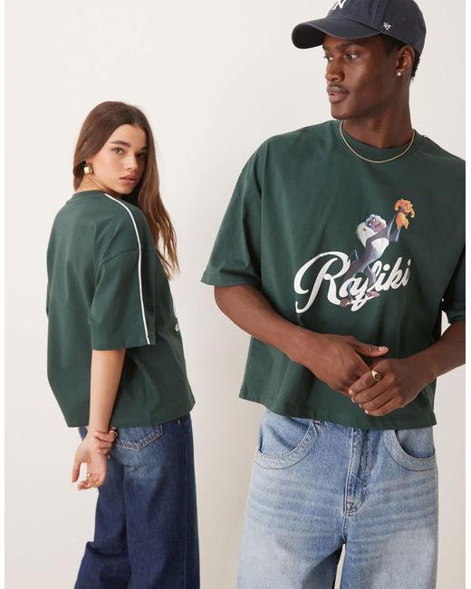 ASOS Blue Disney Unisex Oversized Cropped T-shirt With Lion King Rafiki Print And Piping
