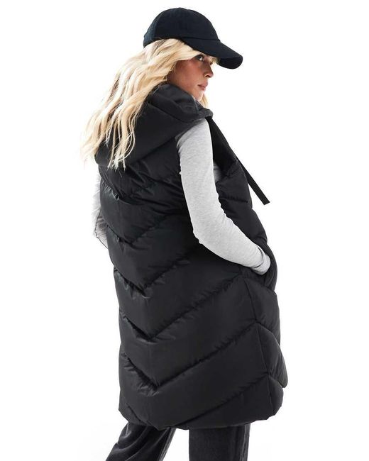 Threadbare Black Petite Longline Padded Gilet With Hood