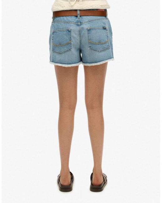 Superdry Blue Mid Rise Denim Hot Shorts