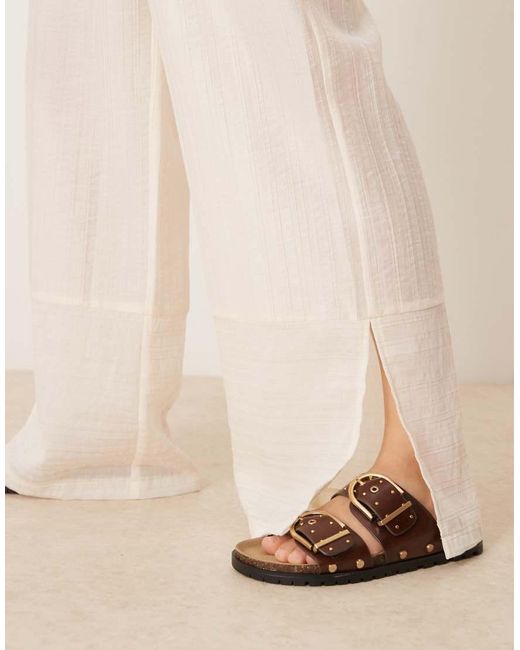 ASOS Natural Sheer Textured Wide Leg Trousers Co-ord