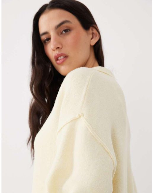 ASOS Natural Knit Collar Shirt Cardigan With Seam Detail