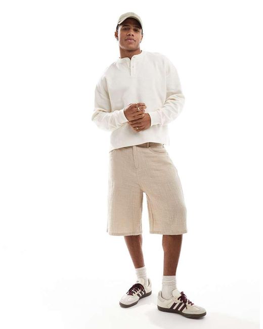 ASOS Oversized Recht T-Shirt Met Lange Mouwen, Wafelstructuur En Henley-Hals in het White voor heren
