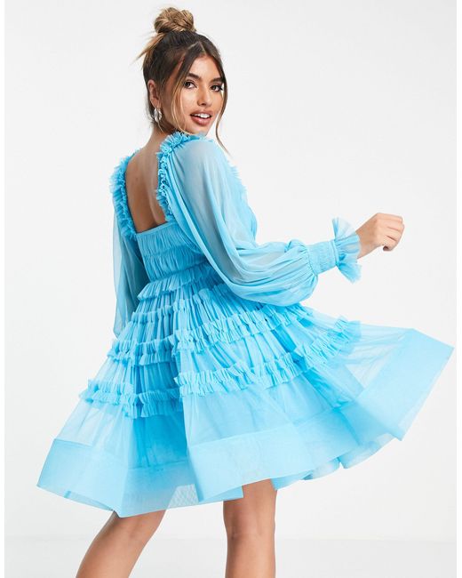 Exclusivité - - robe babydoll courte en tulle - vif LACE & BEADS en coloris  Bleu | Lyst