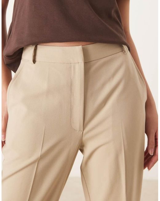 ASOS Natural Tailored Slim Straight Leg Trousers With Belt