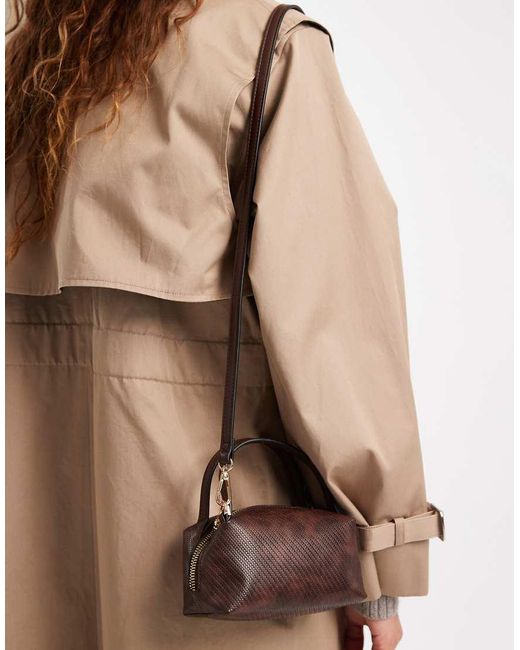 ASOS Brown Textured Mini Grab Clutch With Cross-body Strap