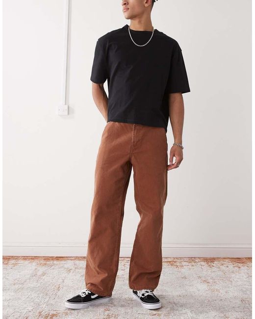 Vans Brown Drill Chore Loose Fit Carpenter Trousers With Vintage Wash for men