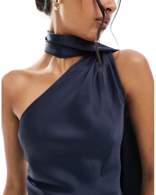 Maids To Measure Blue Bridesmaid One Shoulder Scarf Maxi Dress