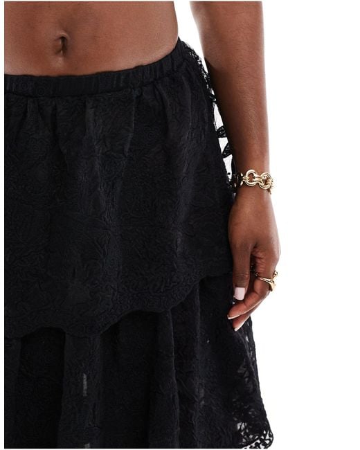 Miss Selfridge Black Premium Beach Tiered Lace Maxi Skirt