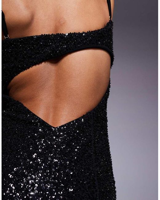 Oh Polly Black Sequin Plunge Sweetheart Cami Mini Dress