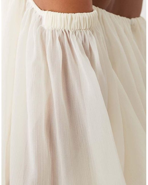 ASOS Natural Asos Design Petite Blouson Mini Dress With Split Sleeve And Volume Godet Skirt