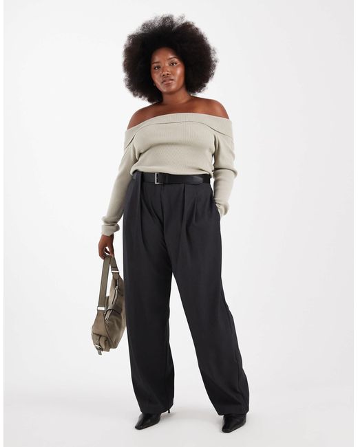 ASOS White Curve Tailored High Waist Belted Straight Leg Trousers