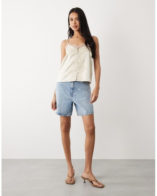 ASOS White Satin Lace Trim Tie Cami Top