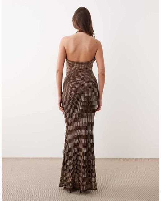 ASOS Green Embellished Ombre Hot Fix Halter Neck Fishtail Maxi Dress