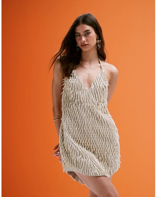 ASOS Gray Structured Mini Dress With 3d Beading