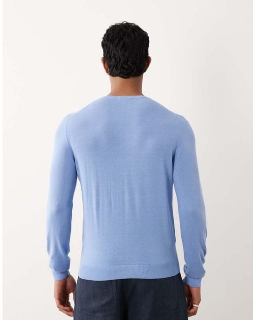 Mango Blue 100% Cotton Fine Knit Long Sleeve Sweater for men