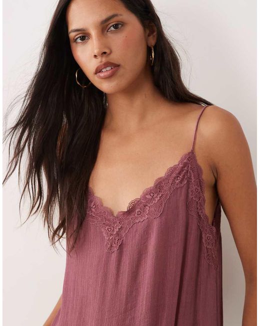 Mango Pink Asymmetric Cami Top With Lace Trim