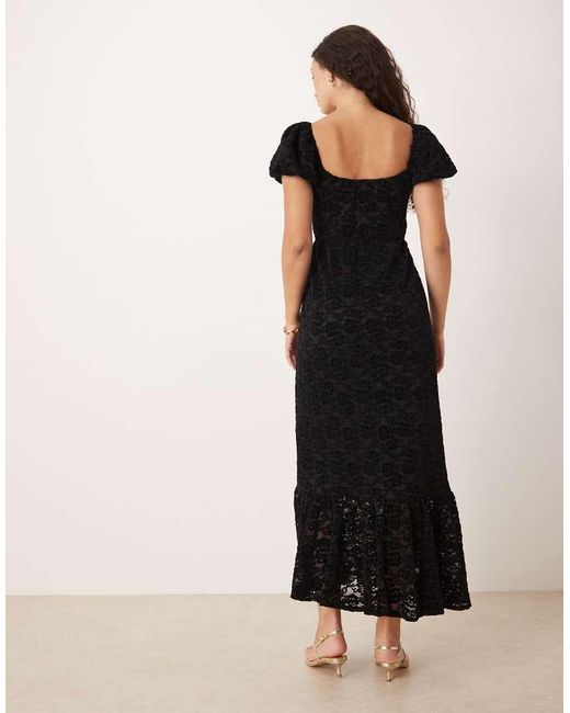 Lovedrobe Black Floral Velvet Square Neck Midaxi Dress
