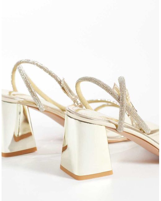 SIMMI Metallic Simmi London Juliette Mirror Diamante Low Block Heeled Sandals