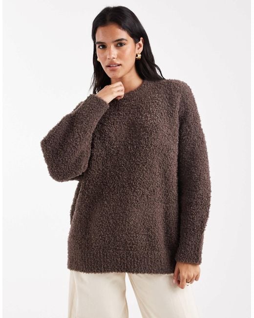 ASOS Brown Oversized Boucle Jumper With Curved Hem