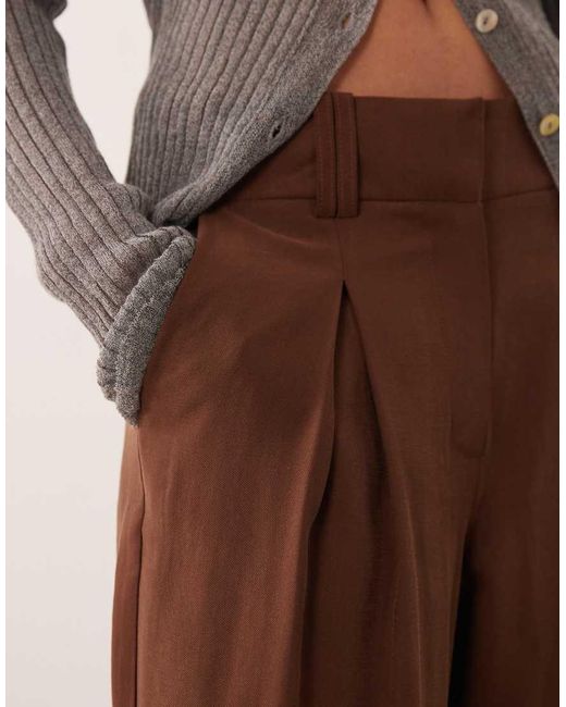 Aware Brown High Waisted Pleat Front Trousers