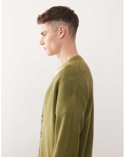 Collusion Green Knit Cardigan for men