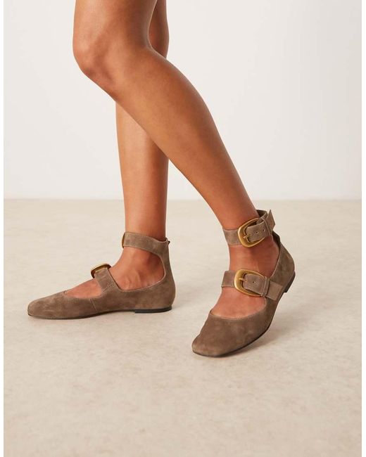 ASOS Natural Lorna Oversized Buckle Mary Jane Ballet Flats