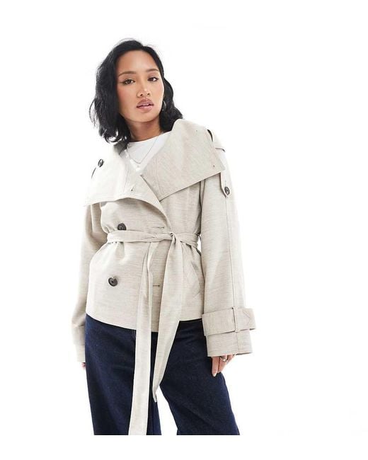 ASOS White Asos Design Petite Short Linen Trench Coat