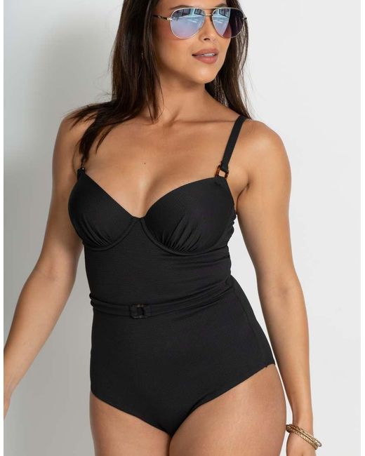 Pour Moi Black Hawaii Textured Underwired Lightly Padded Swimsuit