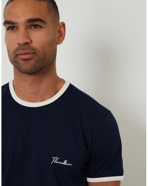 Threadbare Blue Contrast Binding Lounge Set for men