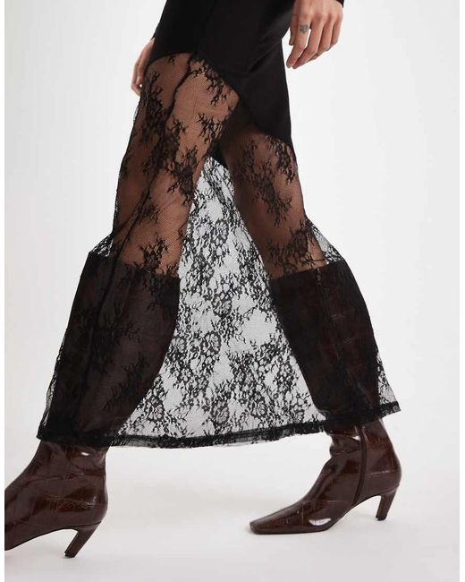 Noisy May Black Long Sleeve Maxi Dress With Lace Fishtail