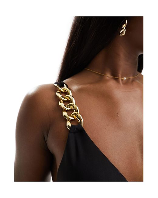 SIMMI Black Simmi Chunky Gold Chain Strap Triangle Bikini Top