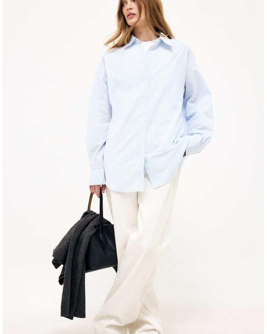 NA-KD Blue Seersucker Long Sleeve Shirt