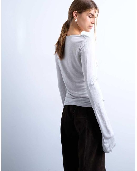 TOPSHOP Top Met Gedrapeerde Hals En Lange Mouwen in het White