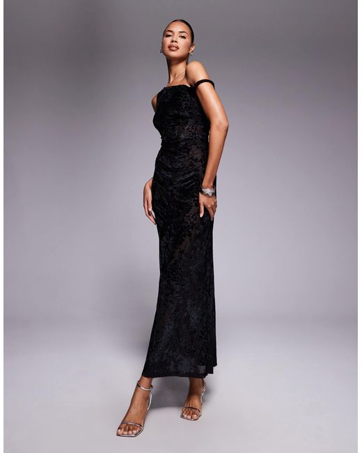 Exclusivité - - robe longue en dévoré à épaules dénudées et bretelle torsadée Kaiia en coloris Blue