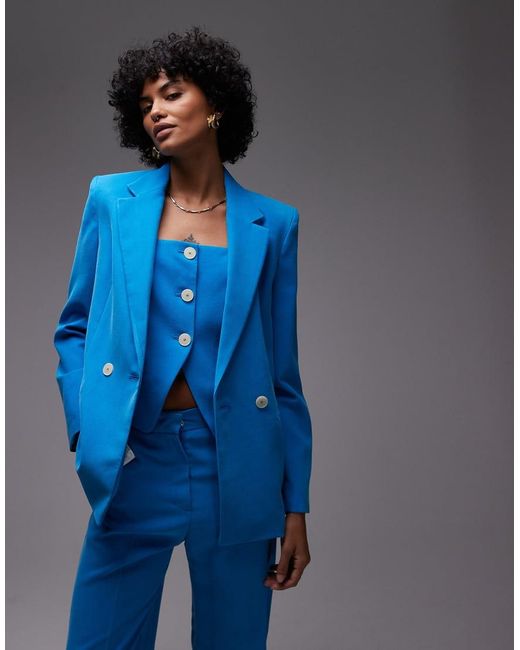 Mango Blazer Met Linnenlook in het Blue