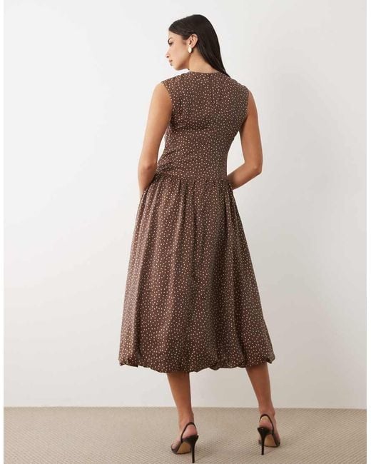 Y.A.S Brown Fitted Seam Detail Drop Waist Sleeveless Midi Dress