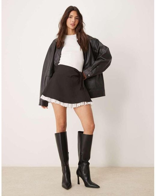 Miss Selfridge Black Tailored Layered Kilt Skirt With Chiffon Trim